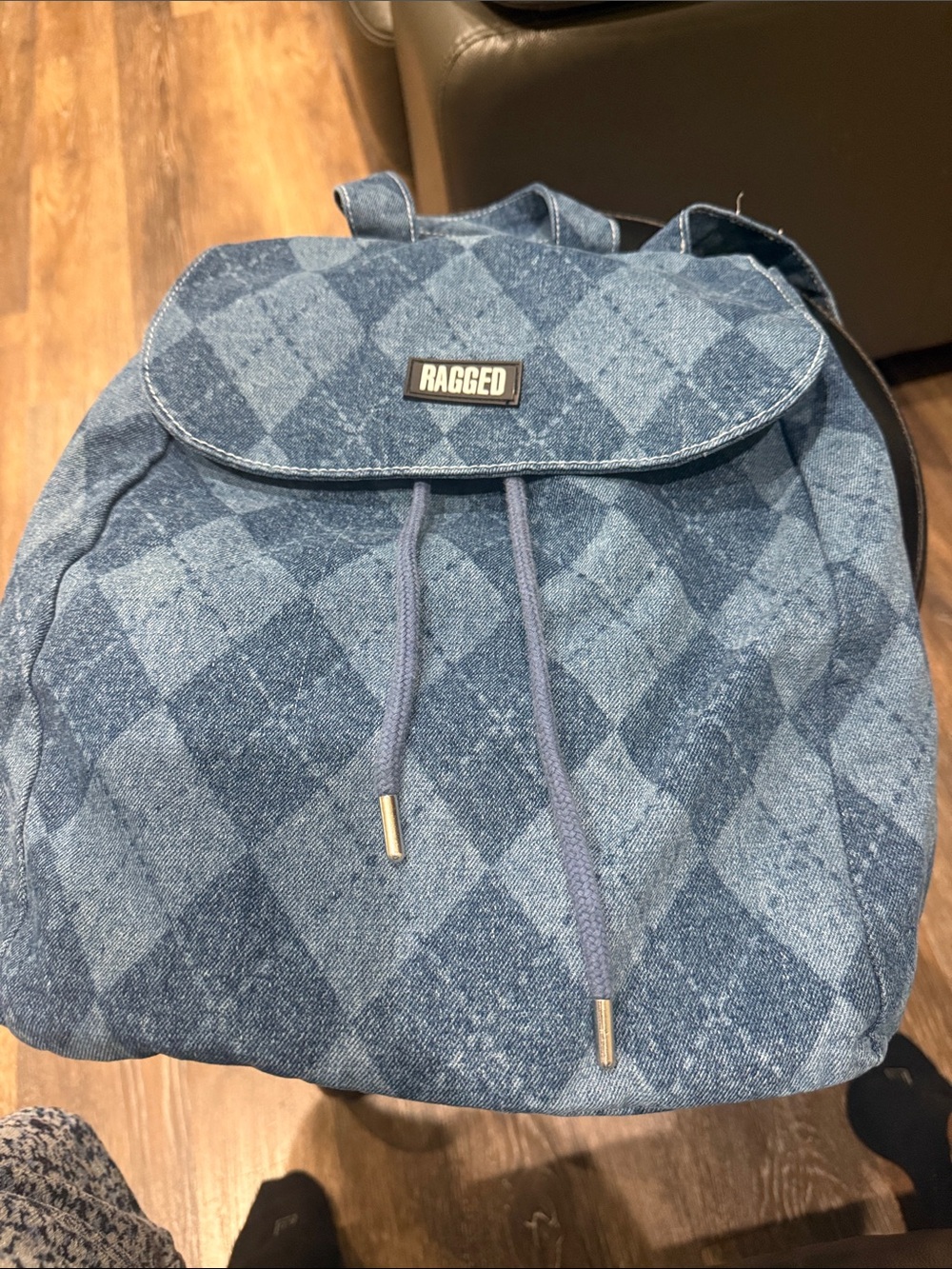 Ragged Blue Denim Check Backpack for Men